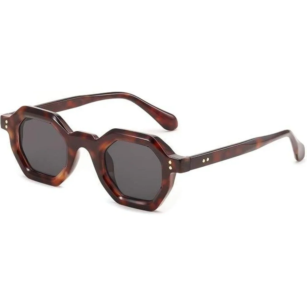 Women Tortoise Shell Hexagon Sunglasses Geometric Thick Frame Luxury Trendy 2026